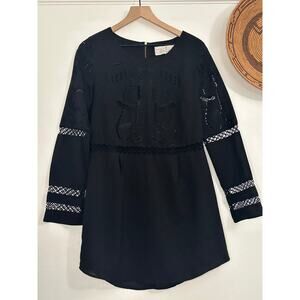 Three of Something Black Embroidered Dress